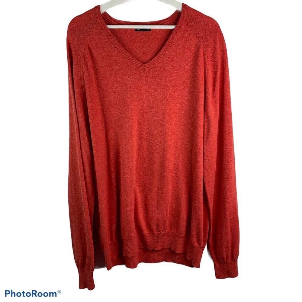 J. Crew Size L Sweater Cashmere Blend V-Neck Long Sleeve Orange Men's Pull Over